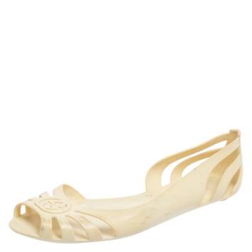 Pre Owned Gucci Off White Jelly Interlocking G Logo D'Orsay Ballet Flats Size 39