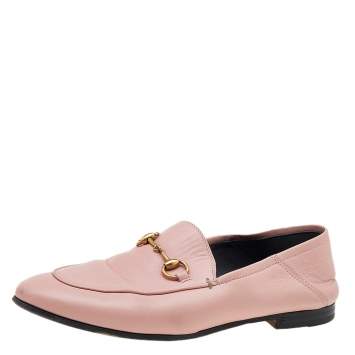 Pre Owned Gucci Pink Leather Horsebit Slip On Loafers Size 36.5