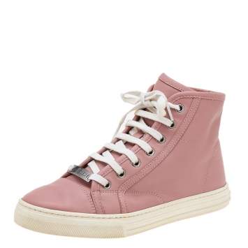 Pre Owned Gucci Old Rose Leather High Top Sneakers Size 35
