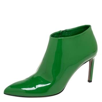 Pre Owned Gucci Green Patent Leather Ankle Boots Size 38