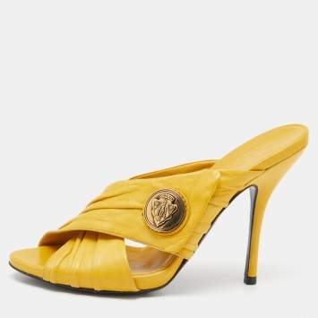 Pre Owned Gucci Yellow Leather Hysteria Cross Slide Sandals Size 37.5