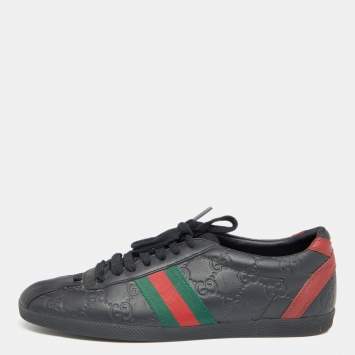 Pre Owned Gucci Black Guccissima Leather Web Low Top Sneakers Size 37