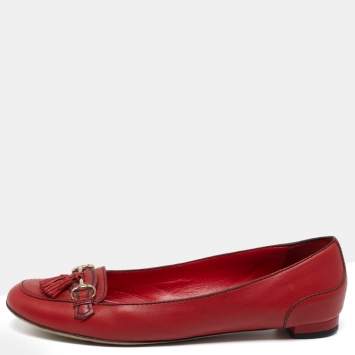 Pre Owned Gucci Red Leather Tassel Horsebit Loafers Size 39.5