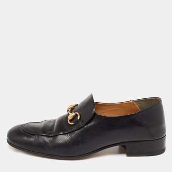 Pre Owned Gucci Black Leather Horsebit Collapsible Heel Loafers Size 37.5 
