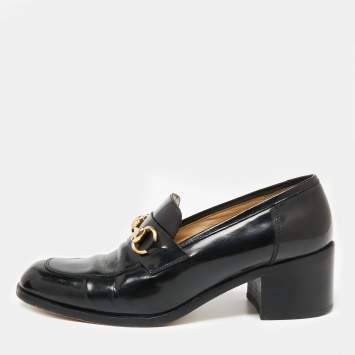 Pre Owned Gucci Black Leather Horsebit Loafer Pumps Size 37