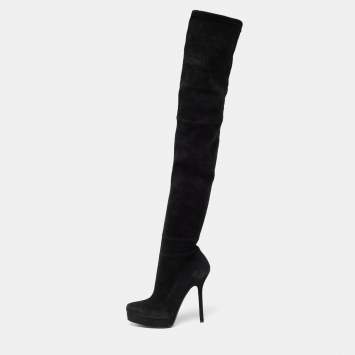 Pre Owned Gucci Black Suede Platform Over the Knee Boots Size 38.5 