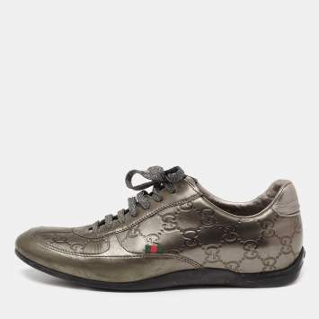 Pre Owned Gucci Metallic Bronze Guccissima Leather Low Top Sneakers Size 36.5