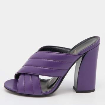 مملوكة مسبقًا Gucci Purple Leather Crisscross Sandals Size 39