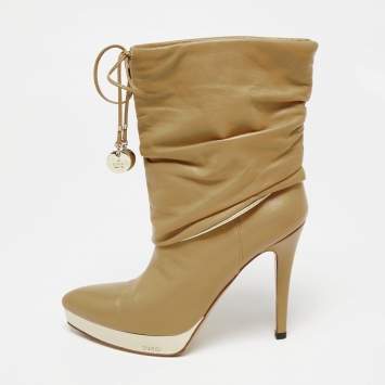 Pre Owned Gucci Beige Leather Platform Ankle Boots Size 36