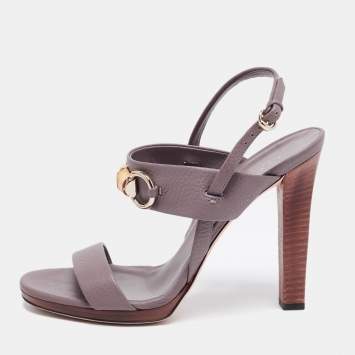Pre Owned Gucci Grey Leather Platform Slingback Sandals Size 39