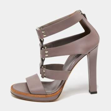 Pre Owned Gucci Mauve Leather Studded Gladiator Sandals Size 37.5
