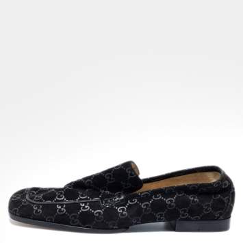 Pre Owned Gucci Black GG Suede Slip On Loafers Size 39.5