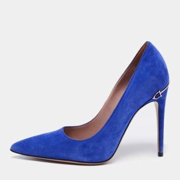 Pre Owned Gucci Blue Suede Pointed Toe Pumps Size 35.5