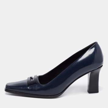 Pre Owned Gucci Midnight Blue Patent Leather Square-Toe Pumps Size 36.5