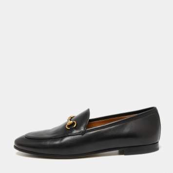 Pre Owned Gucci Black Leather Horsebit Jordaan Loafers Size 39