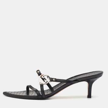 Pre Owned Gucci Black Leather Interlocking G Strappy Sandals Size 39