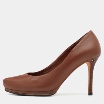 Pre Owned Gucci Brown Leather Pointed Toe Platform Pumps Size 39