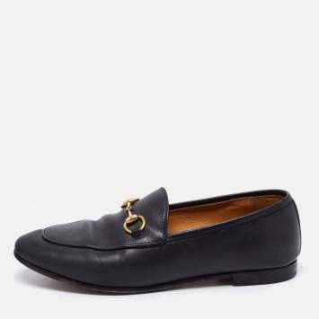 Pre Owned Gucci Black Leather Horsebit Loafers Size 37