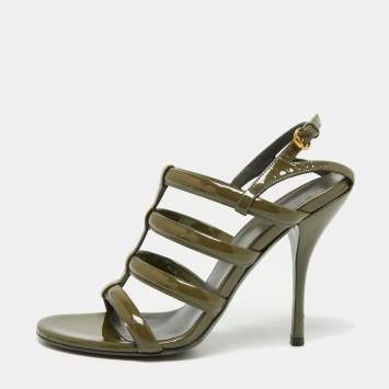 Pre Owned Gucci Olive Green Patent Leather Ankle Strap Gladiator Sandals Size 38