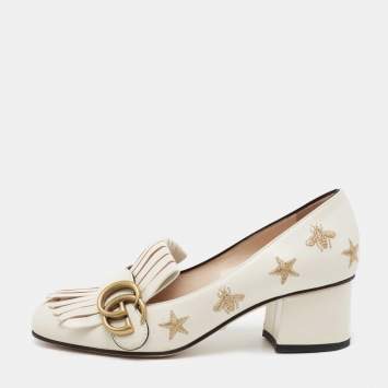 Pre Owned Gucci Off White Leather GG Marmont Pumps Size 35.5