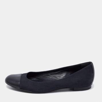 Pre Owned Gucci Blue/Black Canvas And Leather Cap Toe Flats Size 37.5
