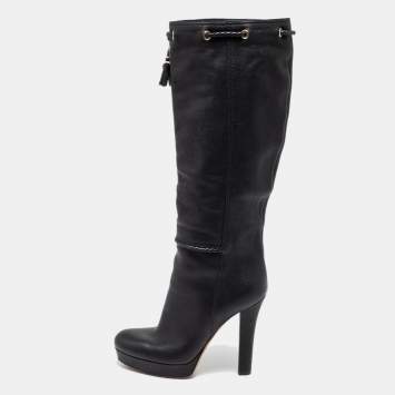 Pre Owned Gucci Black Leather Alexa Platform Knee High Boots Size 37.5