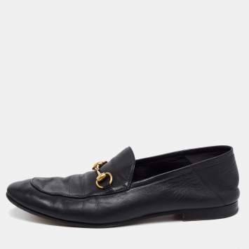 Pre Owned Gucci Black Leather Jordaan Horsebit Slip On Loafers Size 44