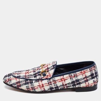 Pre Owned Gucci Tri Color Tweed Horsebit Jordaan Loafers Size 40
