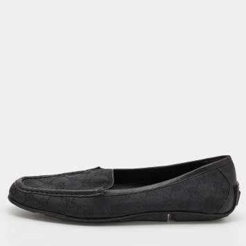 Pre Owned Gucci Black Guccissima Canvas And Leather Slip On Loafers  Size 39
