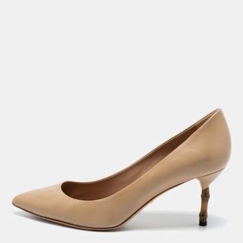 Pre Owned Gucci Beige Leather Kristen Pumps Size 38.5