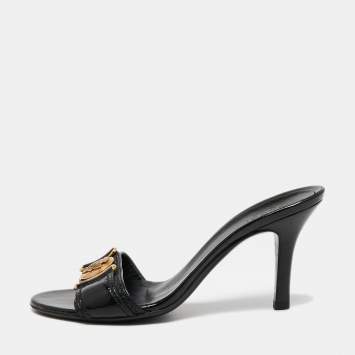Pre Owned Gucci Black Patent Leather Hysteria  Sandals Size 36.5