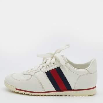 Pre Owned Gucci White Micro Guccissima Leather Web Detail Low Top Sneakers Size 36.5