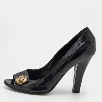 Pre Owned Gucci Black Patent Leather Hysteria Open Toe Pumps Size 39