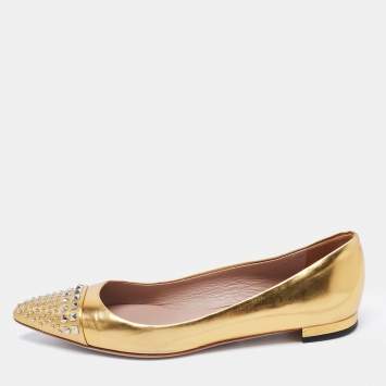 Pre Owned Gucci Gold Patent Leather Coline Ballet Flats Size 38