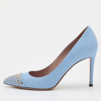 Pre Owned Gucci Blue Leather Coline Embellished Pumps Size 37