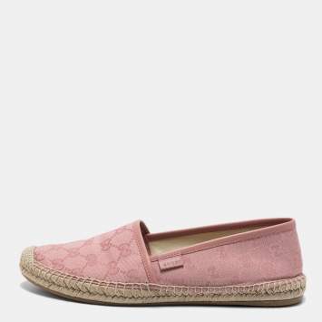 Pre Owned Gucci Pink GG Canvas  Slip On Espadrille Flats Size 38.5