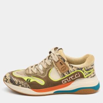 مملوكة مسبقًا Gucci Multicolor Mesh, Leather and Suede Ultrapace Low Top Sneakers Size 38