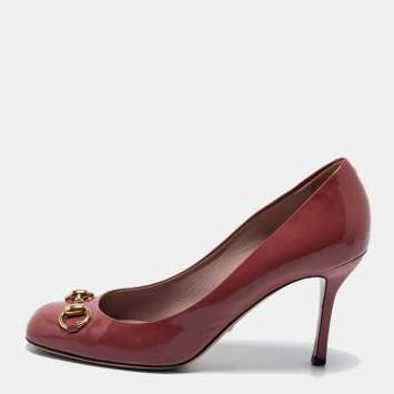 Pre Owned Gucci Brown Patent Leather Horsebit Pumps Size 39