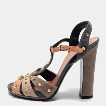 Pre Owned Gucci Multicolor  Suede Studded Ankle Strap Sandals Size 35