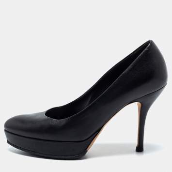 Pre Owned Gucci Black Leather Platform Pumps Size 37