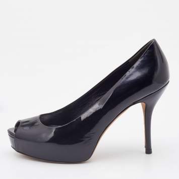 Pre Owned Gucci Black Patent Leather Peep Toe Platform Pumps Size 35