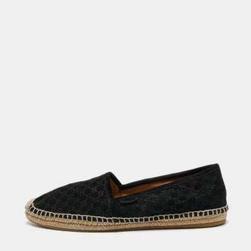 Pre Owned Gucci Black Guccissima Suede Pilar Espadrille Flats Size 38.5