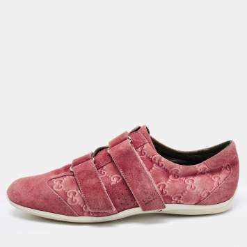 Pre Owned Gucci Pink Guccissima Suede Velcro Low Top Sneakers Size 38.5 