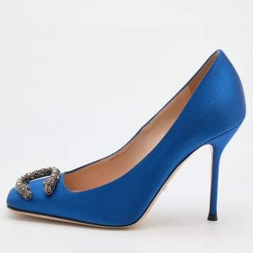 Pre Owned Gucci Blue Satin Dionysus Pumps Size 38.5