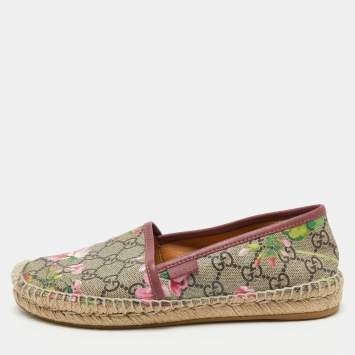 Pre Owned Gucci Multicolor Tian Print GG Supreme Canvas and Leather Flat Espadrilles Size 36.5