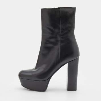 Pre Owned Gucci Black Leather Platform Ankle Length Boots Size 38