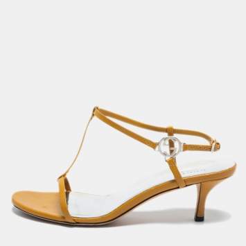 Pre Owned Gucci Tan Leather Interlocking GG Ankle Strap Sandals Size 37
