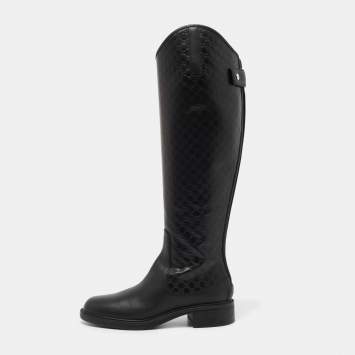 Pre Owned Gucci Black Micro Guccissima Leather Boots Size 35.5