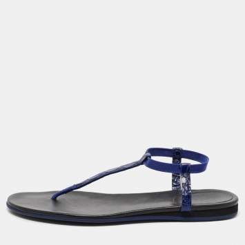 Pre Owned Gucci Navy Blue Crocodile Leather Thong Sandals Size 40