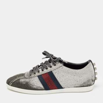 Pre Owned Gucci Silver Glitter Bambi Sneakers Size 35.5